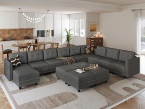LLappuil Modular Sectional U Shaped Leather Couch | Storage