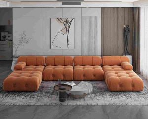 138" U-Shaped Modular Sectional Couch | Beige Velvet