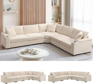Merax Sectional Corner Sofa with Cup Holders & USB