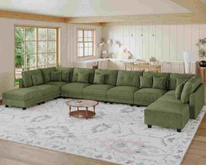 LLappuil Plush Corduroy Storage Modular Sectional Sofa