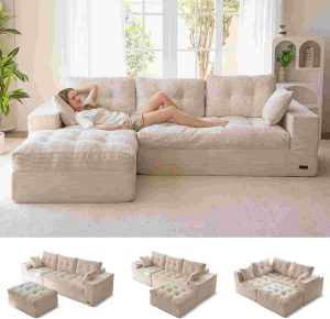 MAXYOYO 104" L Shaped Modular Sectional Sofa Ottoman