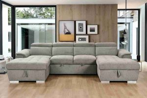 THSUPER 121'' U Shaped Sectional Sleeper Sofa Couch with Pull Out Bed.